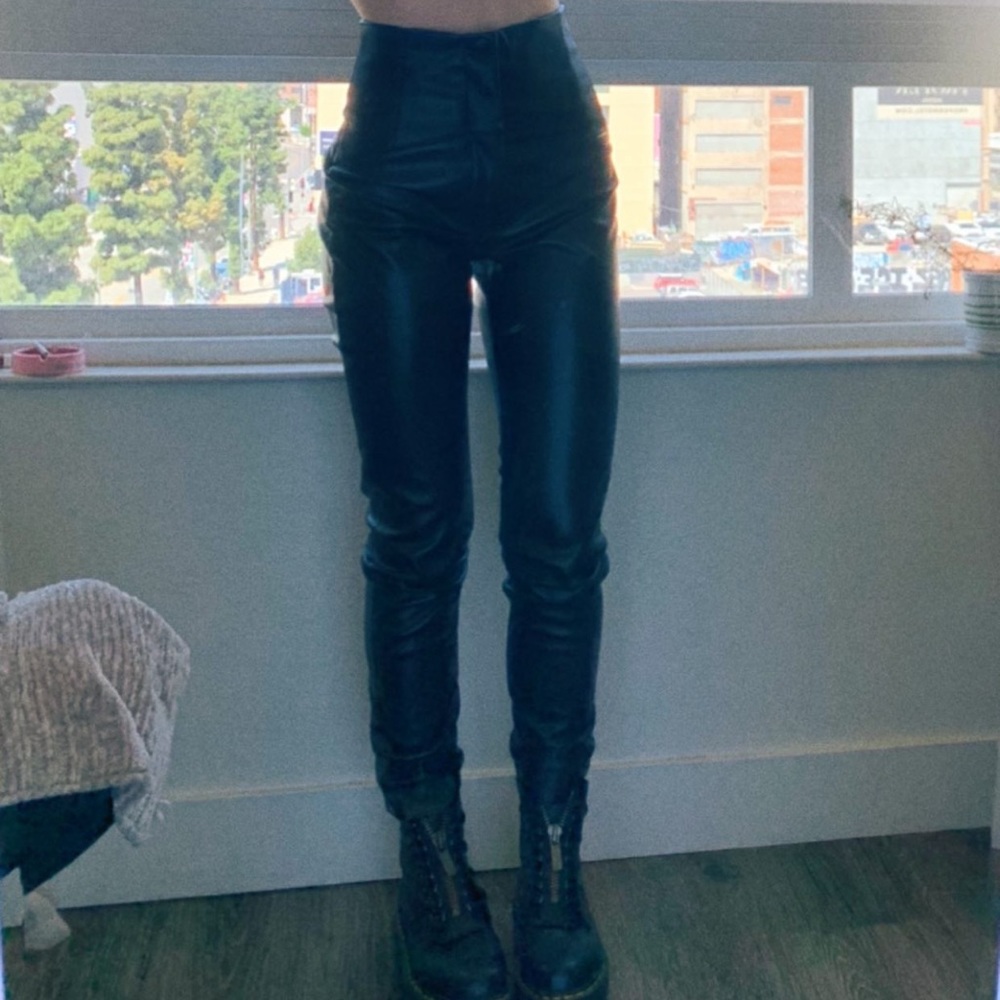 Black Faux Leather Skinny Straight Leg Pants Zara